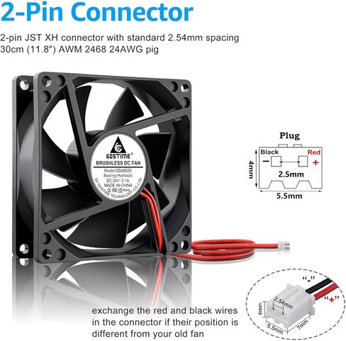 GDSTIME 2-Pack 80mm Fan 2 Pin 24V Brushless DC Cooling Fan 2Pin, 80x80x25mm for Computer Case in Kuwait
