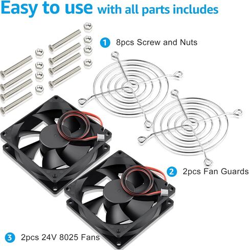 GDSTIME 2-Pack 80mm Fan 2 Pin 24V Brushless DC Cooling Fan 2Pin, 80x80x25mm for Computer Case in Kuwait