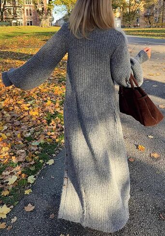 Tbahhir Womens Open Front Long Cardigan V Neck Button Down Oversized Duster Fall Trendy Chunky Knit Sweater Coat in Saudi Arabia