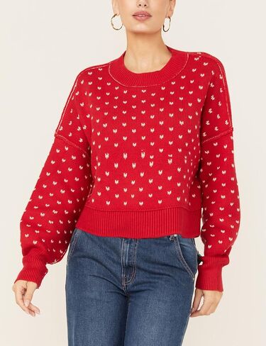 Womens Cropped Pullover Sweater Polka Dot Chunky Knit Sweater Floral Printed Crewneck Long Sleeve Fall Winter Outfits in Saudi Arabia