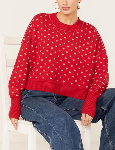 Womens Cropped Pullover Sweater Polka Dot Chunky Knit Sweater Floral Printed Crewneck Long Sleeve Fall Winter Outfits in Saudi Arabia