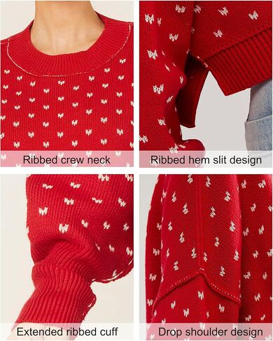Womens Cropped Pullover Sweater Polka Dot Chunky Knit Sweater Floral Printed Crewneck Long Sleeve Fall Winter Outfits in Saudi Arabia