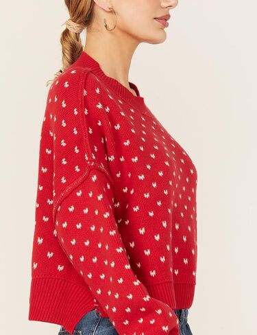 Womens Cropped Pullover Sweater Polka Dot Chunky Knit Sweater Floral Printed Crewneck Long Sleeve Fall Winter Outfits in Saudi Arabia