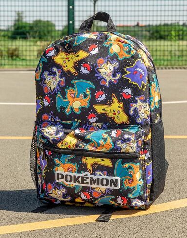 Pokémon Pikachu Charizard Gengar Meowth Backpack in Black | Kids Character All Over Print Bag | Adjustable Shoulder Straps in Saudi Arabia