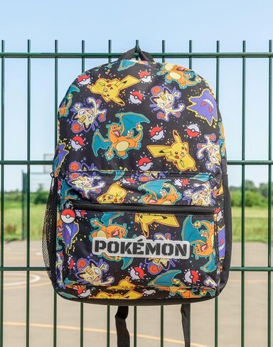 Pokémon Pikachu Charizard Gengar Meowth Backpack in Black | Kids Character All Over Print Bag | Adjustable Shoulder Straps in Saudi Arabia