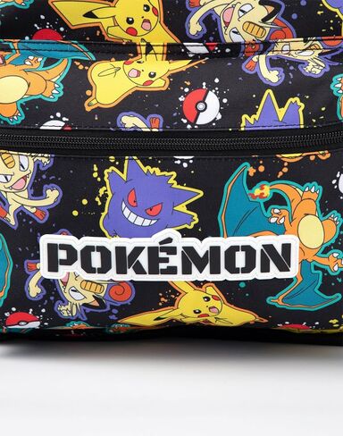 Pokémon Pikachu Charizard Gengar Meowth Backpack in Black | Kids Character All Over Print Bag | Adjustable Shoulder Straps in Saudi Arabia