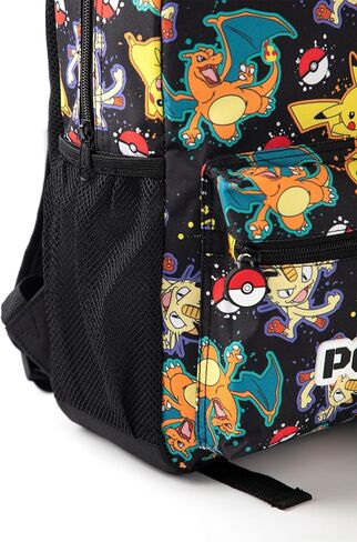 Pokémon Pikachu Charizard Gengar Meowth Backpack in Black | Kids Character All Over Print Bag | Adjustable Shoulder Straps in Saudi Arabia