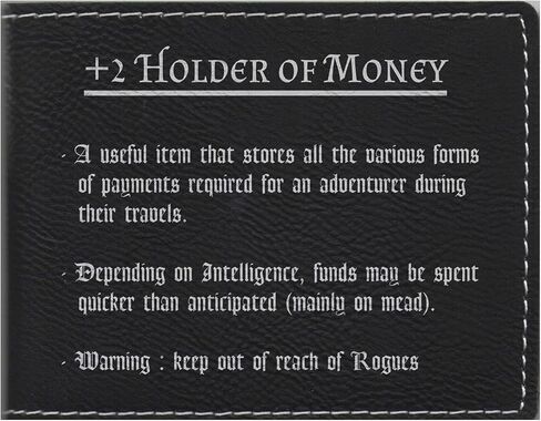 D&D Gift Engraved Wallet - Leatherette - Holder of Money Funny Item Description - dnd, Dungeons Dragons, Nerdy Gifts (Brown) in Kuwait