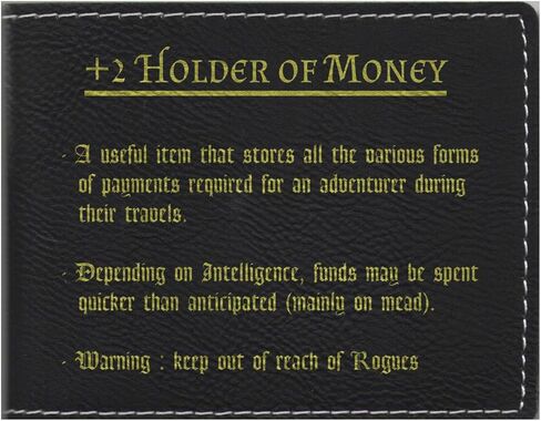 D&D Gift Engraved Wallet - Leatherette - Holder of Money Funny Item Description - dnd, Dungeons Dragons, Nerdy Gifts (Brown) in Kuwait