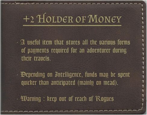 D&D Gift Engraved Wallet - Leatherette - Holder of Money Funny Item Description - dnd, Dungeons Dragons, Nerdy Gifts (Brown) in Kuwait