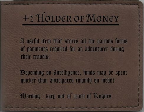 D&D Gift Engraved Wallet - Leatherette - Holder of Money Funny Item Description - dnd, Dungeons Dragons, Nerdy Gifts (Brown) in Kuwait