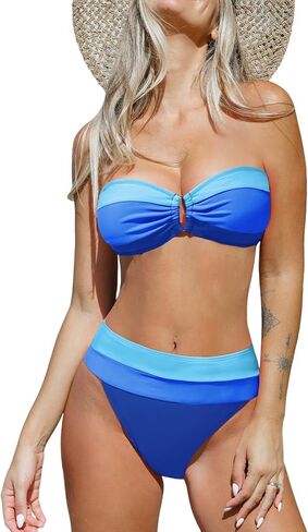 CUPSHE Women's Bikini Sets Adjustable Removable Straps Bandeau Swimsuit High Waisted Cheeky Bottom O Ring in Saudi Arabia