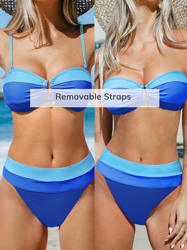 CUPSHE Women's Bikini Sets Adjustable Removable Straps Bandeau Swimsuit High Waisted Cheeky Bottom O Ring in Saudi Arabia