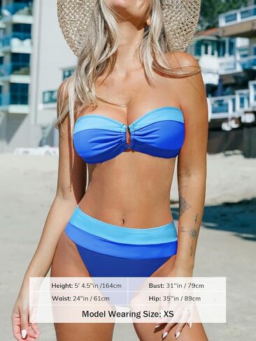 CUPSHE Women's Bikini Sets Adjustable Removable Straps Bandeau Swimsuit High Waisted Cheeky Bottom O Ring in Saudi Arabia