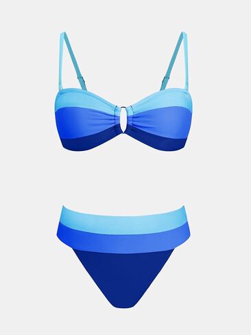 CUPSHE Women's Bikini Sets Adjustable Removable Straps Bandeau Swimsuit High Waisted Cheeky Bottom O Ring in Saudi Arabia