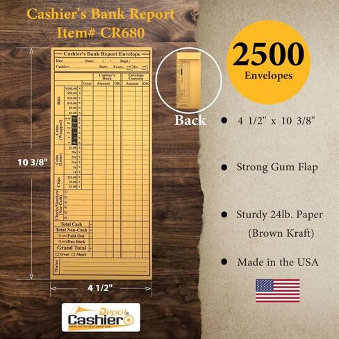 500 Cashier Depot CR680 Cashier's Bank Report Envelopes, 4 1/2" x 10 3/8", Brown Kraft, 24lb. (500) in Saudi Arabia