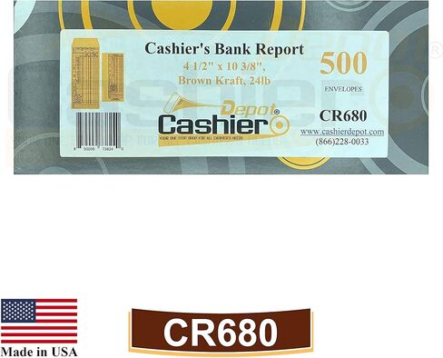 500 Cashier Depot CR680 Cashier's Bank Report Envelopes, 4 1/2" x 10 3/8", Brown Kraft, 24lb. (500) in Saudi Arabia