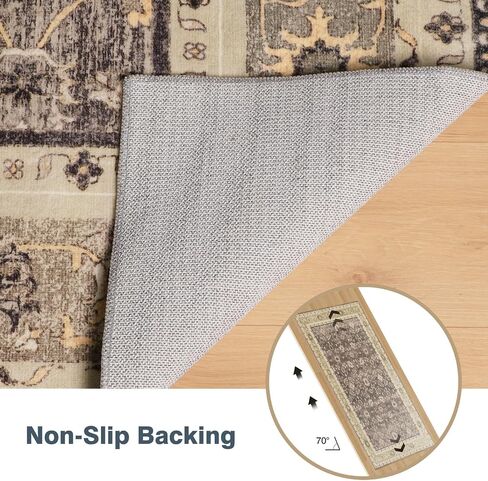 4x6 Washable Area Rug, Low Pile Faux Wool Carpet for Living Room, Bedroom, Dining Room, Vintage Flower Design, Non-Shedding Low-Pile Rug in Green for High-Traffic Areas with Non-Slip Rubber Back in Saudi Arabia