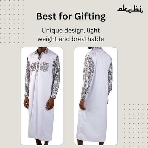 Men’s Thobe – Urban Printed Thobe for Men - Long Sleeve Islamic Robe - Kaftan for Eid, Prayer, Ramadan & Casual Outfits in Saudi Arabia