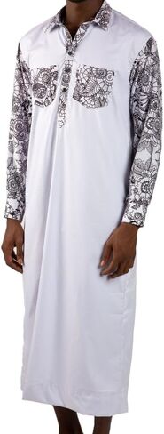 Men’s Thobe – Urban Printed Thobe for Men - Long Sleeve Islamic Robe - Kaftan for Eid, Prayer, Ramadan & Casual Outfits in Saudi Arabia
