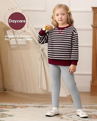 مجموعة ملابس الفتيات الصغيرات من Jecson: ملابس ناعمة قابلة للتمدد مكونة من 3 قطع، سويت شيرت مخطط ملون وسروال ضيق لطيف للخريف والمدرسة المنزلية 2-8 سنوات in Kuwait