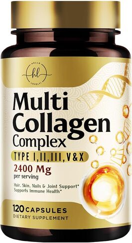 Multi Collagen Peptides 2400mg for Women – Best Hydrolyzed Collagen Complex with 5 Types (I, II, III, V, X) - Grass Fed - Hair, Skin, Nail, Bone & Joint Support for Beauty & Wellness – 120 Capsules in Kuwait