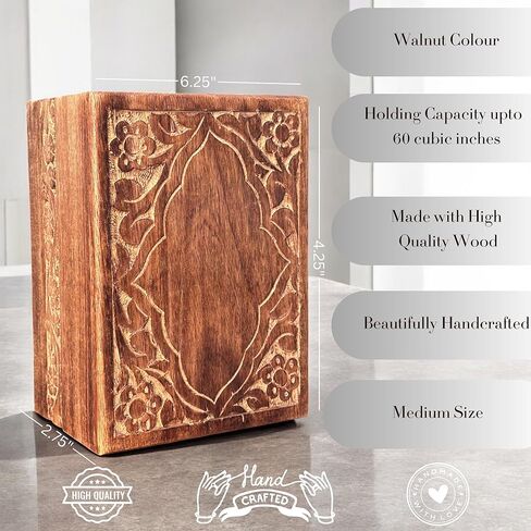 S'vaav's Beautiful Handcrafted Made Wooden Urn Box | Holding Capacity Upto 110 Cubic Inch | for Human Ashes, Cremation Funeral & Decorative Urn Box (Pack of 1, Mahogany, Size: Large) in Saudi Arabia