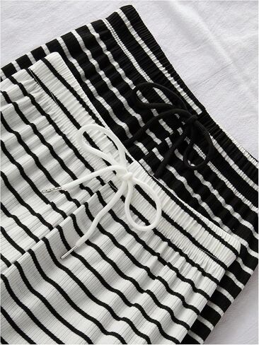 Women's 2 Pack Stripe Wide Leg Pj Pants Knot Front Comfy Lounge Pajama Bottoms Casual Trousers in Saudi Arabia