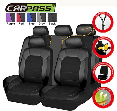 9 Pcs Car Leather Seat Covers for Toyota Hilux 2009-2018 2019 2020 2021 2022 2023 2024 2025, Full Surround Breathable Waterproof Car Seat Protectors Accessories,Black in Saudi Arabia