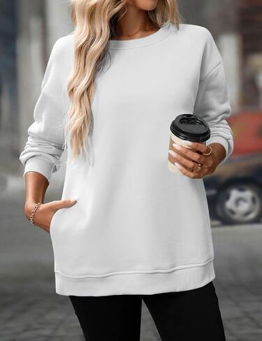 Oversized Crewneck Sweatshirt for Women with Pockets, Cotton Casual Pullover Hoodies Long Sleeve Tops Fall 2025 in Kuwait