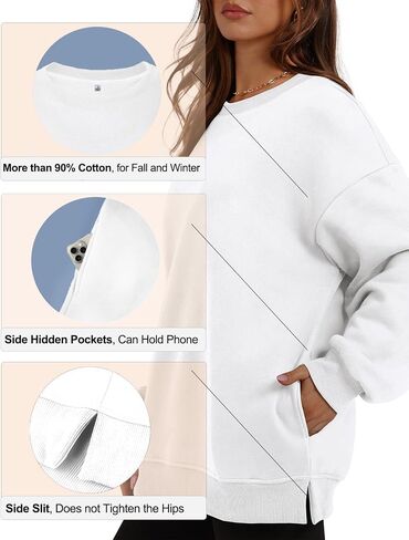 Oversized Crewneck Sweatshirt for Women with Pockets, Cotton Casual Pullover Hoodies Long Sleeve Tops Fall 2025 in Kuwait