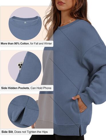 Oversized Crewneck Sweatshirt for Women with Pockets, Cotton Casual Pullover Hoodies Long Sleeve Tops Fall 2025 in Kuwait