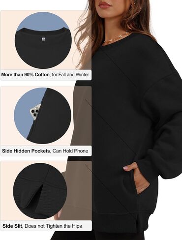 Oversized Crewneck Sweatshirt for Women with Pockets, Cotton Casual Pullover Hoodies Long Sleeve Tops Fall 2025 in Kuwait