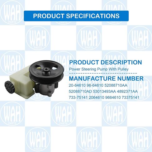 Power Steering Pump With Pulley Compatible With 2002 2003 2004 2005 2006 Jeep Liberty V6 3.7L 20-64610 96-64610 52088710AA in Saudi Arabia