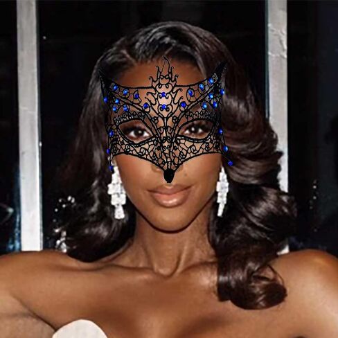 Masquerade Lace Mask for Women Fox Eye Masks Black Face Mask for Party Halloween Cosplay in Kuwait