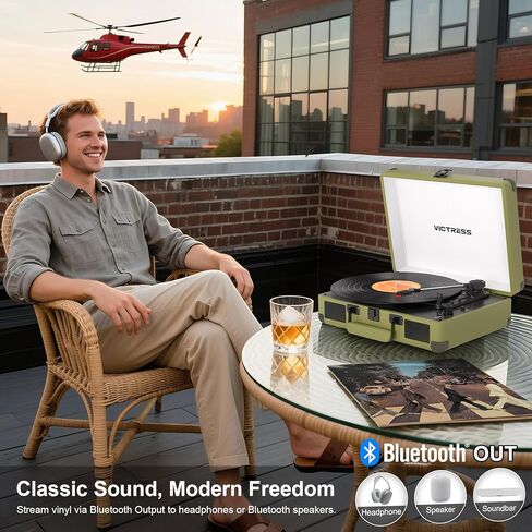 Bluetooth Record Player with Speakers, 3-Speed Portable Suitcase Turntable LP Player, Belt-Drive Vinyl Record Player with PC Recording, RCA/AUX/Headphone Jack, Purple in Kuwait