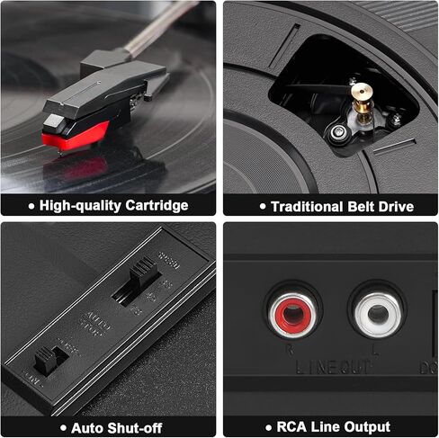 Bluetooth Record Player with Speakers, 3-Speed Portable Suitcase Turntable LP Player, Belt-Drive Vinyl Record Player with PC Recording, RCA/AUX/Headphone Jack, Purple in Kuwait