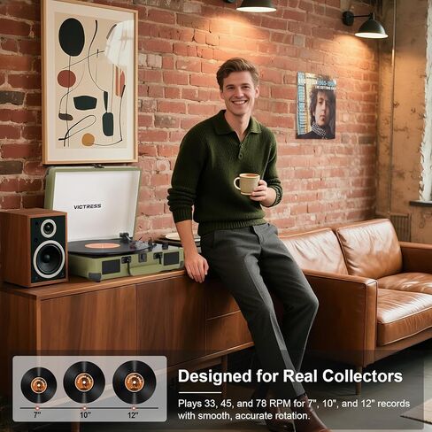 Bluetooth Record Player with Speakers, 3-Speed Portable Suitcase Turntable LP Player, Belt-Drive Vinyl Record Player with PC Recording, RCA/AUX/Headphone Jack, Purple in Kuwait