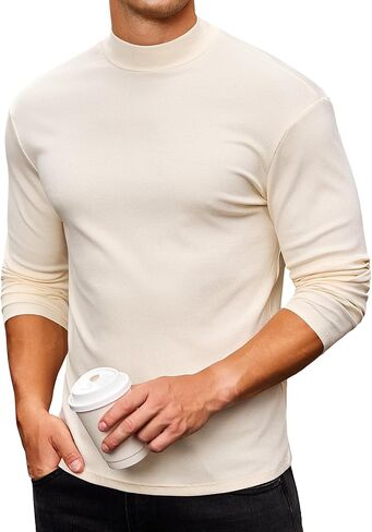Mens Casual Mock Turtleneck Long Sleeve Basic Lightweight Slim Fit Pullover Tops Ribbed Thermal Undershirts in Saudi Arabia