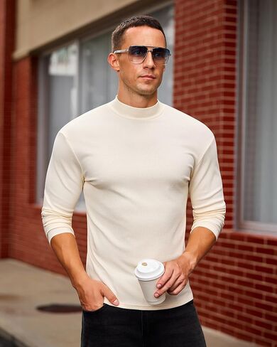 Mens Casual Mock Turtleneck Long Sleeve Basic Lightweight Slim Fit Pullover Tops Ribbed Thermal Undershirts in Saudi Arabia