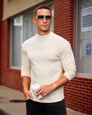 Mens Casual Mock Turtleneck Long Sleeve Basic Lightweight Slim Fit Pullover Tops Ribbed Thermal Undershirts in Saudi Arabia
