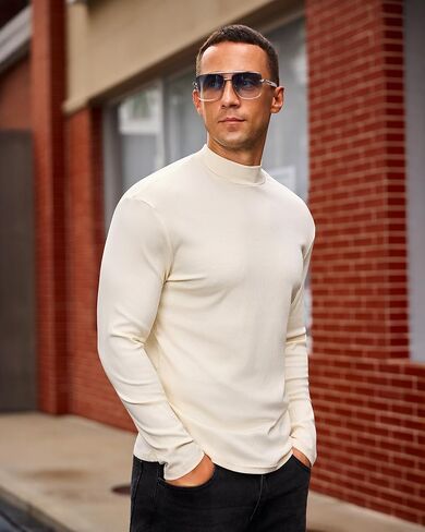 Mens Casual Mock Turtleneck Long Sleeve Basic Lightweight Slim Fit Pullover Tops Ribbed Thermal Undershirts in Saudi Arabia