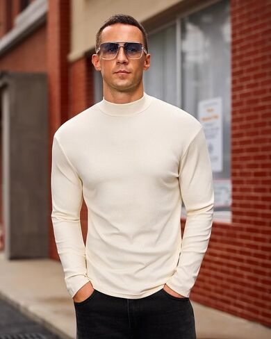 Mens Casual Mock Turtleneck Long Sleeve Basic Lightweight Slim Fit Pullover Tops Ribbed Thermal Undershirts in Saudi Arabia