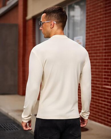 Mens Casual Mock Turtleneck Long Sleeve Basic Lightweight Slim Fit Pullover Tops Ribbed Thermal Undershirts in Saudi Arabia