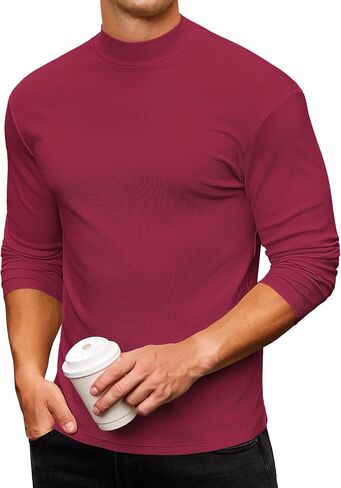 Mens Casual Mock Turtleneck Long Sleeve Basic Lightweight Slim Fit Pullover Tops Ribbed Thermal Undershirts in Saudi Arabia