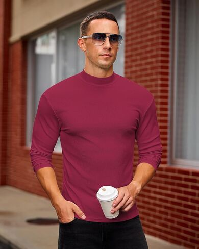 Mens Casual Mock Turtleneck Long Sleeve Basic Lightweight Slim Fit Pullover Tops Ribbed Thermal Undershirts in Saudi Arabia