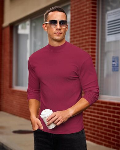 Mens Casual Mock Turtleneck Long Sleeve Basic Lightweight Slim Fit Pullover Tops Ribbed Thermal Undershirts in Saudi Arabia