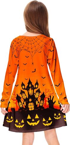 Deerose Girls Halloween Dresses Long Sleeve Holiday Swing Dress Crewneck Cute Printed Outfits 3-14 Years in Saudi Arabia