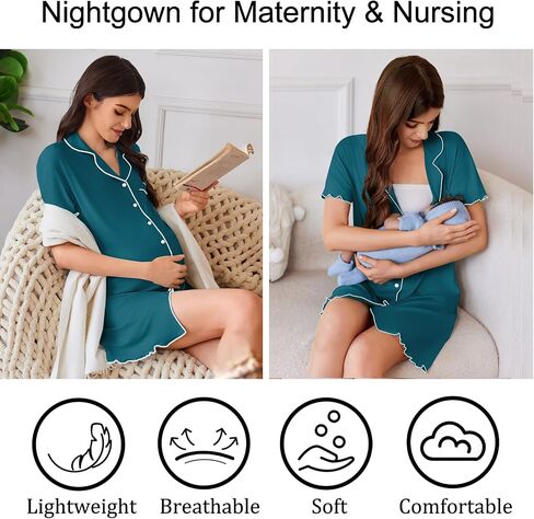 Ekouaer قمصان نوم قطنية للنساء بأزرار سفلية قمصان نوم قصيرة الأكمام فستان سهرة صديقها ملابس نوم قمصان ليلية ناعمة in Saudi Arabia