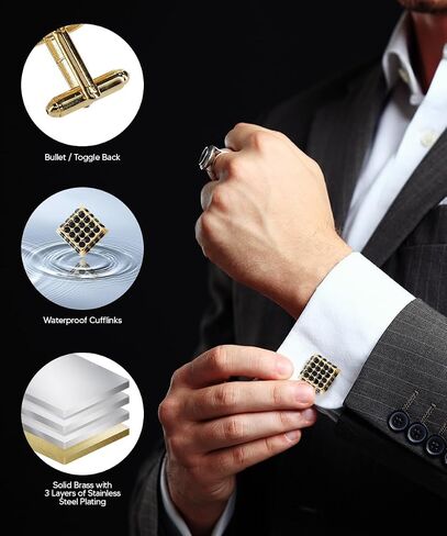 Large Square Studded Colored Crystal Cuff Links for Men – Tuxedo Suit Accessories, Cufflinks for Men in Saudi Arabia